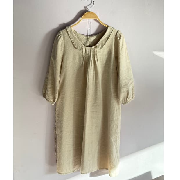 일본빈티지/ 코튼린넨 둥근카라원피스 