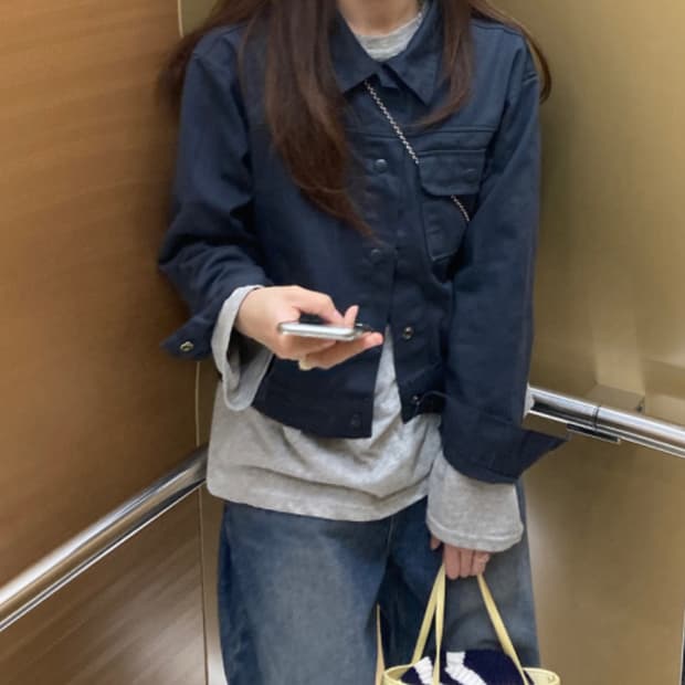 하우유 카라 코튼 자켓 네이비