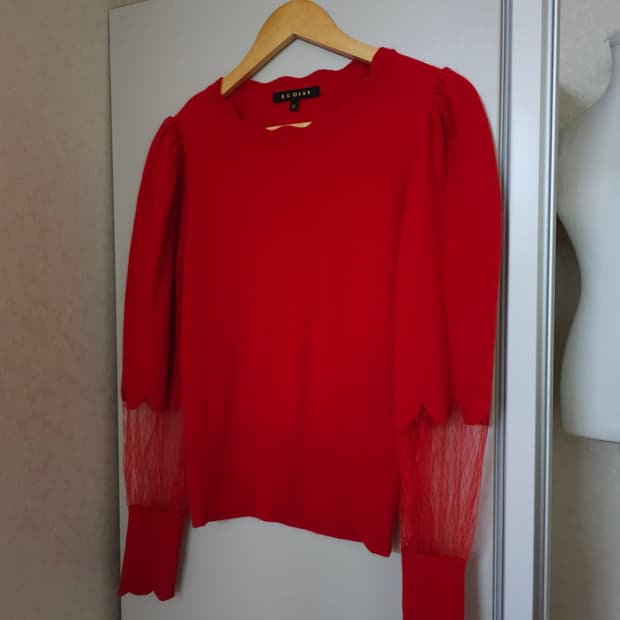 EGOIST 빨간색 레이스 소매 니트