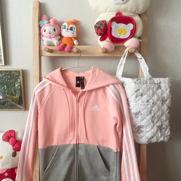 빈티지 아디다스 핑크 삼선 후드집업 💗🩶