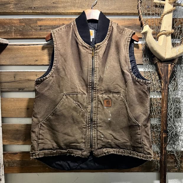 [M]칼하트 USA 빈티지 페인팅 쉐르파 라이닝 다크브라운 워크 베스트