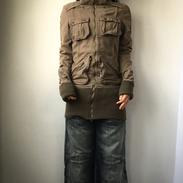 Shirring multi pocket point high neck ja