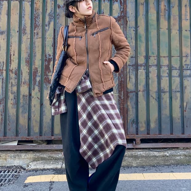 브라운 패치 쉐르퍼 무스탕 자켓