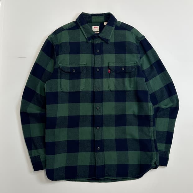 리바이스 체커보드 플란넬 그린 셔츠 M