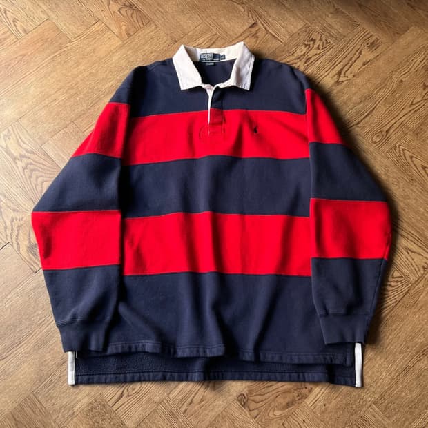 [XL]폴로 랄프로렌 레드 네이비 럭비 티셔츠