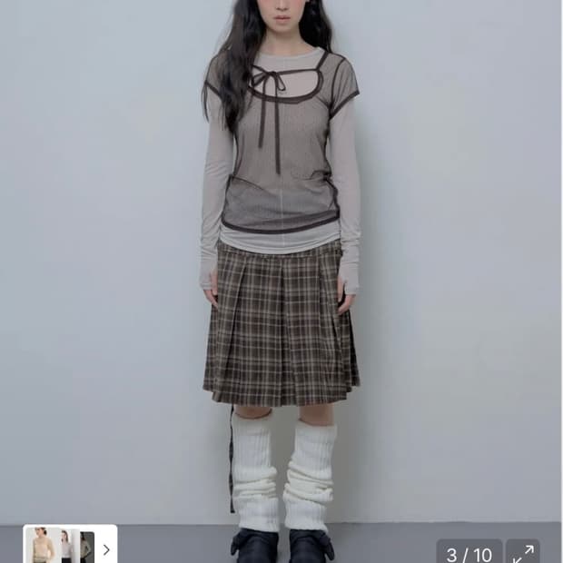 [SET] 3-WAY 도트 레이어드 롱슬리브 & 포멀 버튼 플리츠 미디 