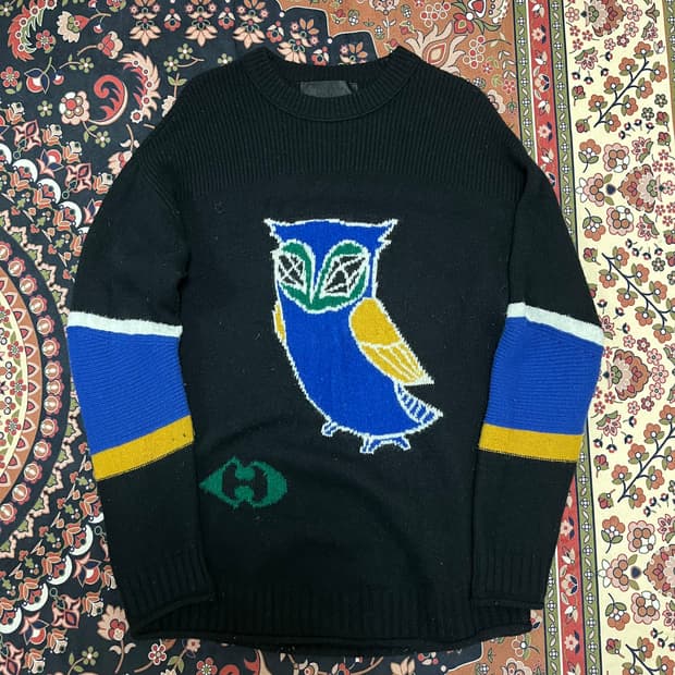 럭키슈에뜨 여성 모직 올빼미 패턴 자수 니트 스웨터 FREE