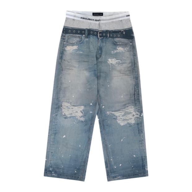 프로젝트 G/R 트롱프 뢰유 데님 프린트 팬츠 블루 2사이즈