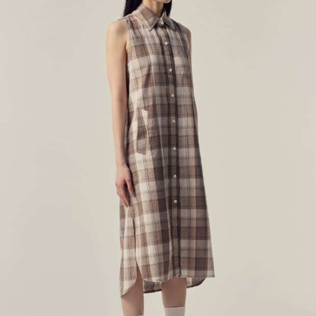 Steven Alan 체크 셔츠 원피스 브라운