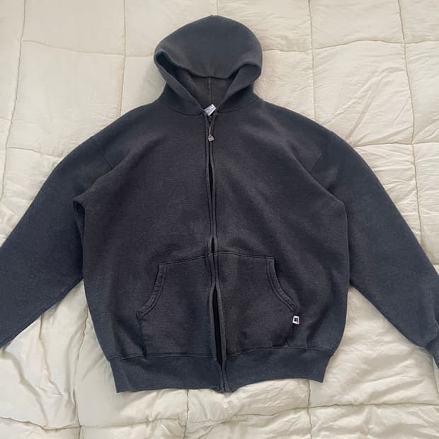 90s 러셀 애슬레틱 다크 그레이 후드집업 