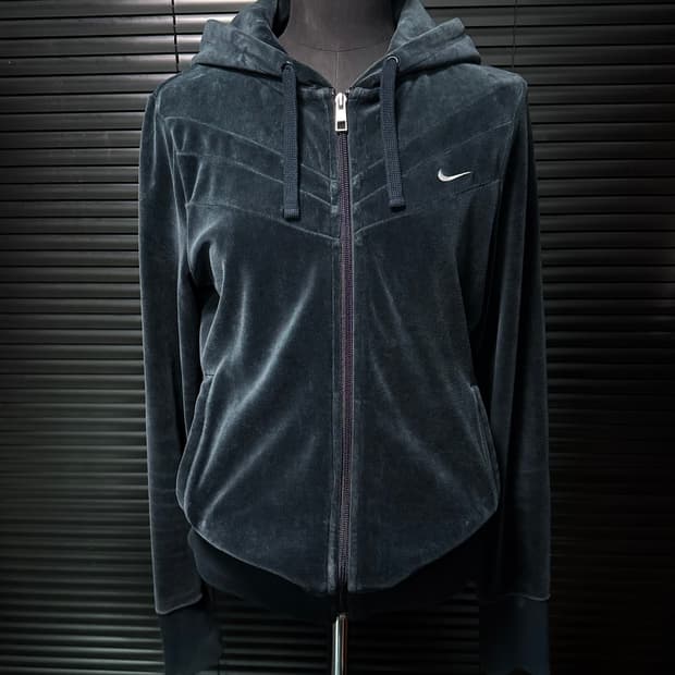 나이키 벨벳 벨루어 후드 집업 L 100 네이비 남색 스우시 트레이닝