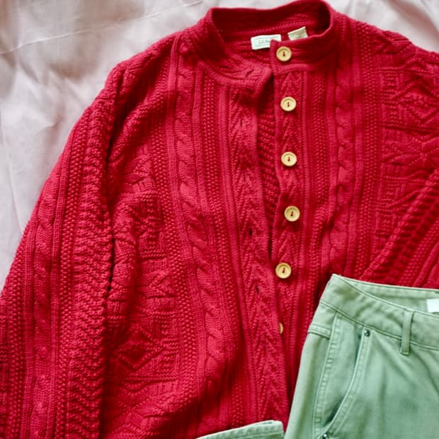 빈티지 90s 엘엘빈 피셔맨 니트 가디건