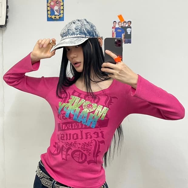 Mood Happy Skull Pink Long Sleeve