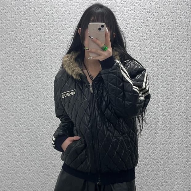 아디다스 Y2K 갸루 러블리힙 후드퍼 경량 패딩 자켓 110 C08578