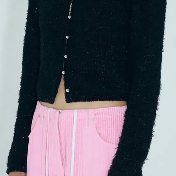 김미더영 트위드 니트 가디건 블랙