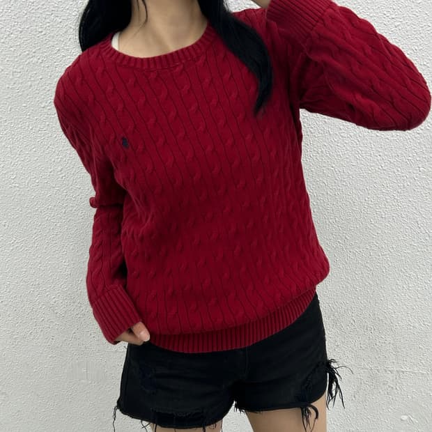 폴로 랄프로렌 네이비포니 레드 꽈배기 니트 XL