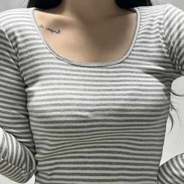 스퀘어 단가라 긴팔티 그레이