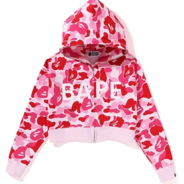 베이프 abc 크롭 후드 집업 핑크