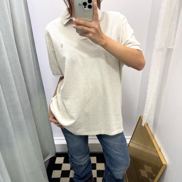 폴로 베이지 커스텀 슬림핏 반팔 카라티
