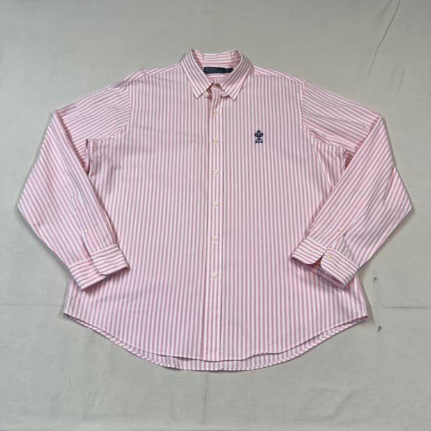 XL) 폴로 랄프로렌 클래식 스트라이프 핑크 옥스포드 셔츠