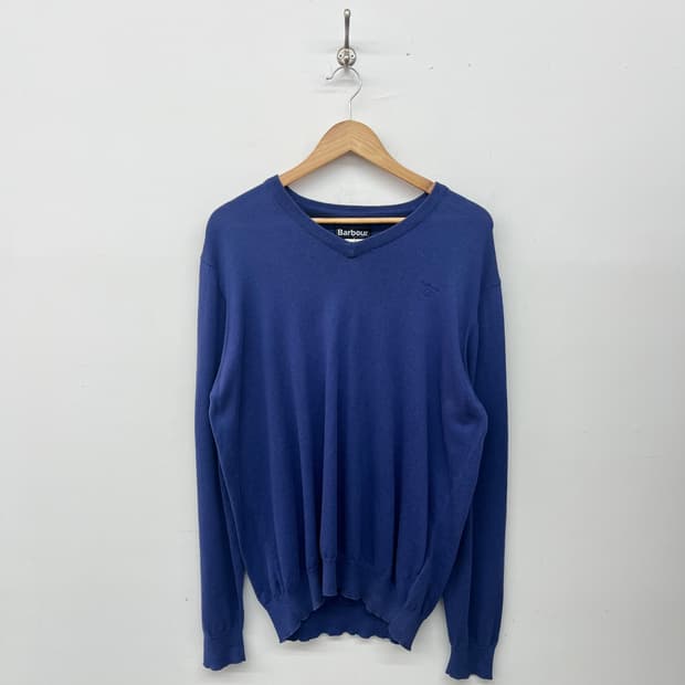 바버 V넥 니트 블루 남XL