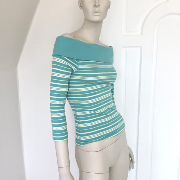 Mixed Mint  Stripe Off Shoulder Top