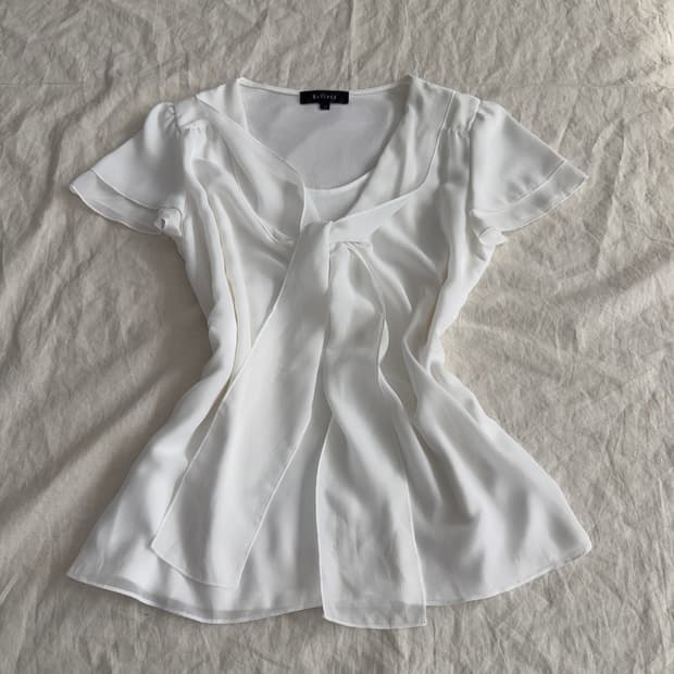 아이보리 쉬폰 블라우스 반팔탑