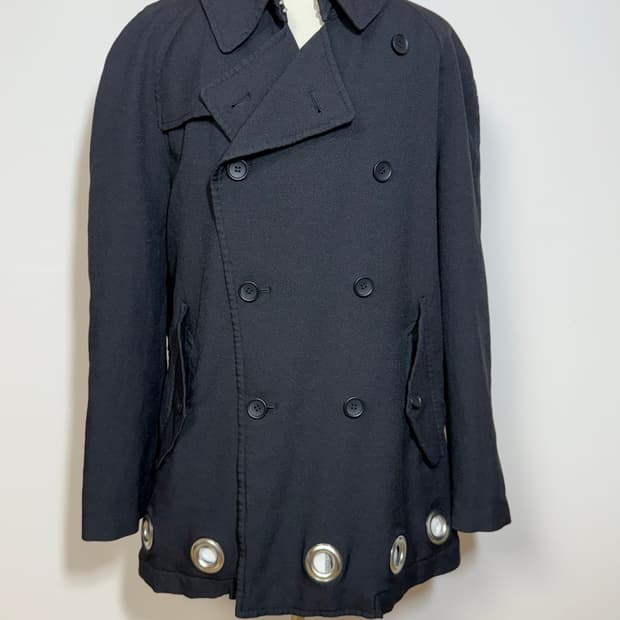 블랙 꼼데가르송 축융폴리 피코트 L