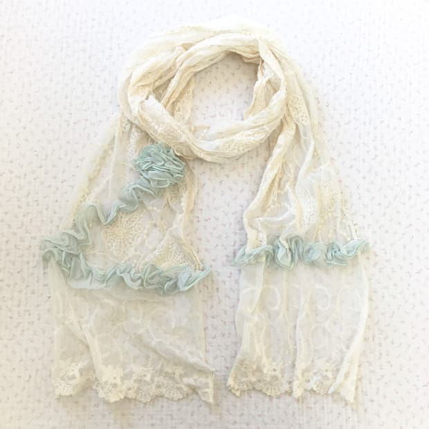 JPN/ 오리엔탈스카프 모리걸스카프 레이스 숄 아이보리 민트 장식 