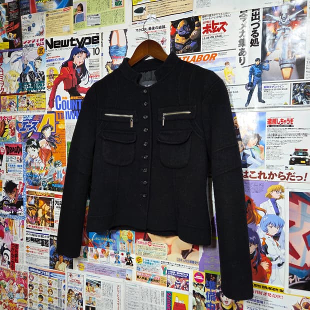 빈티지 블랙 버튼 울 자켓