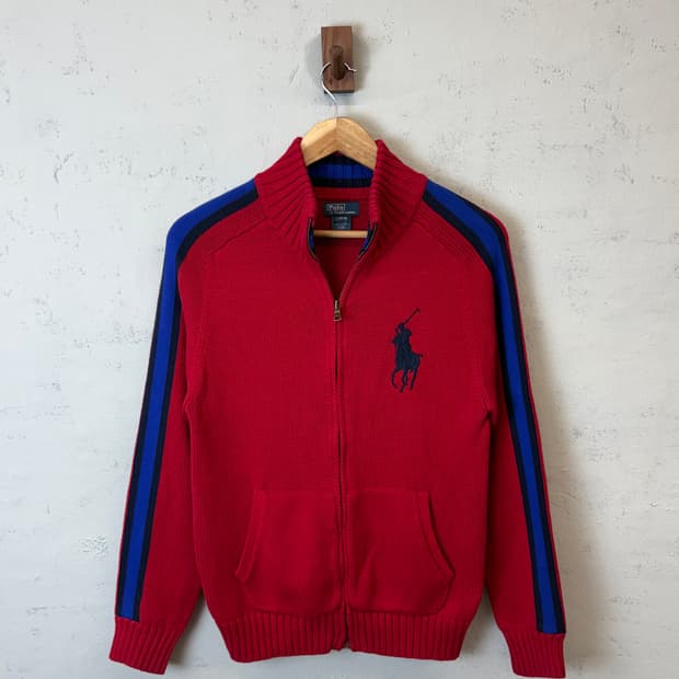 폴로랄프로렌 치프키프 빅포니 보이즈 니트 집업 레드