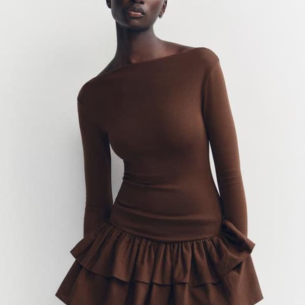 자라 보트넥 프릴 미니원피스