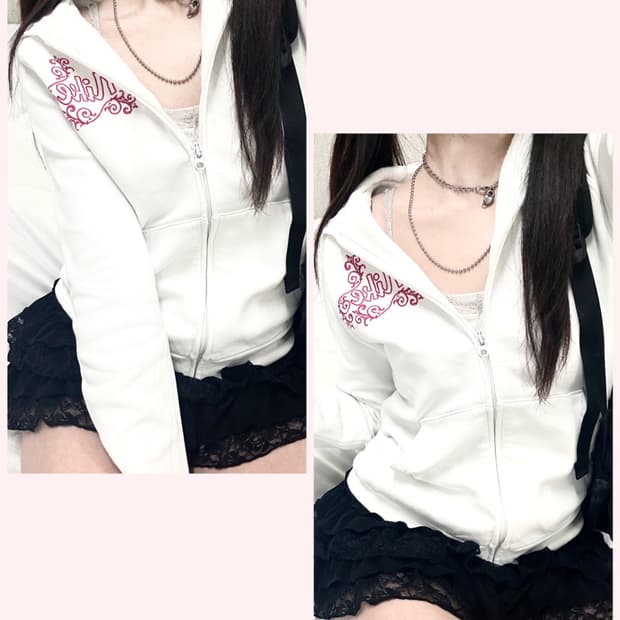 나이키 핑크로고 화이트 후드집업