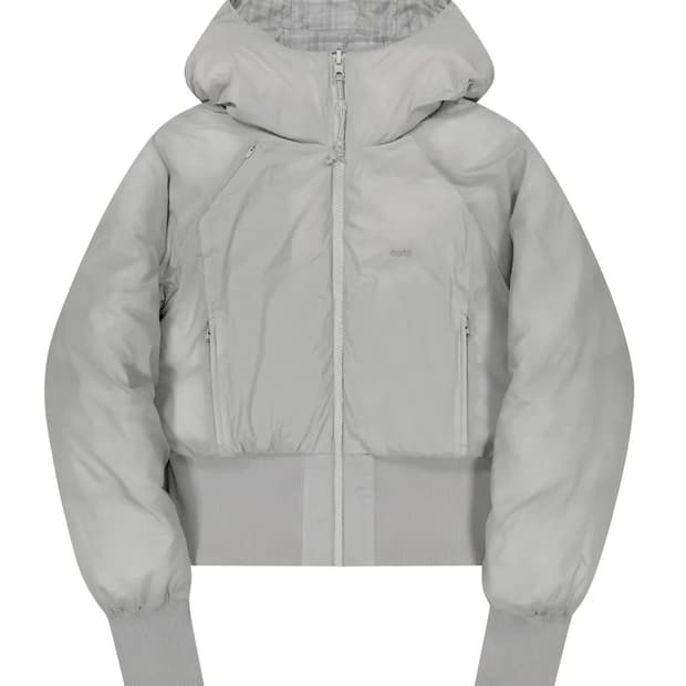 오호스 리버시블 체크패딩 그레이