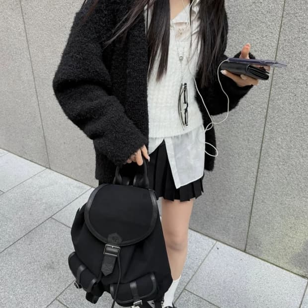 쓰리타임즈 푸들 가디건 블랙