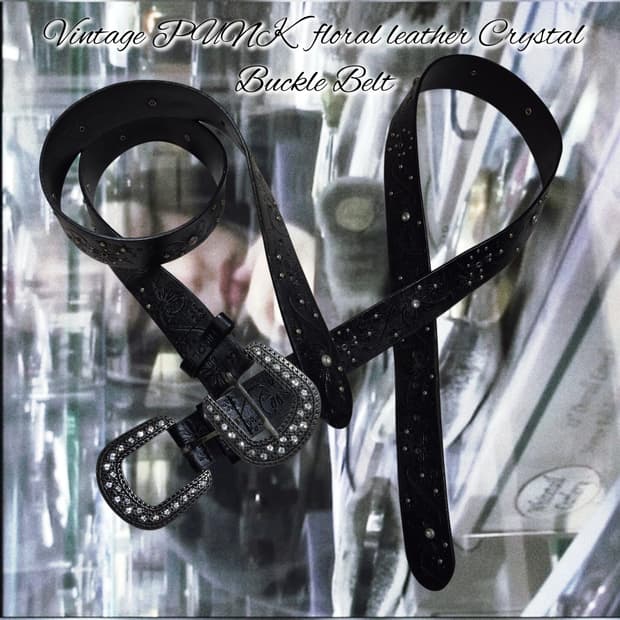 Vintage PUNK floral leather Crystal Buck