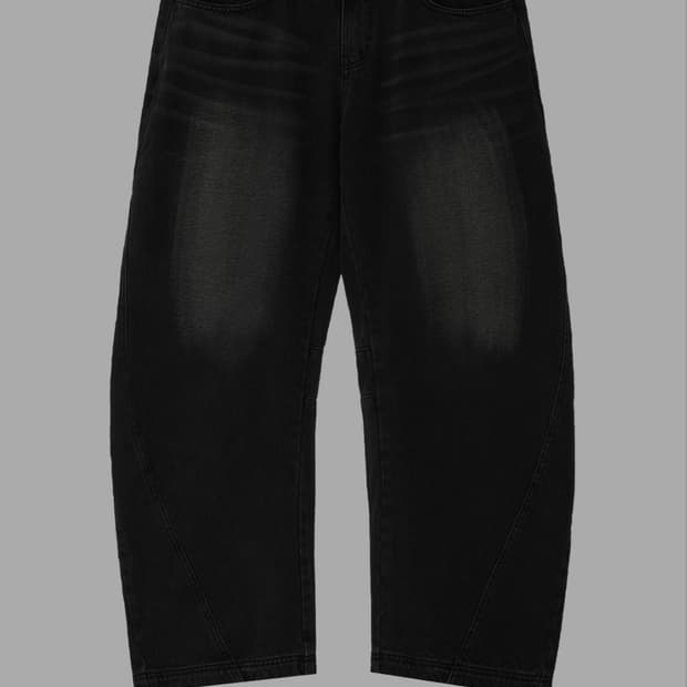 CURVED LINE DOUBLE POCKET WASHING DENIM