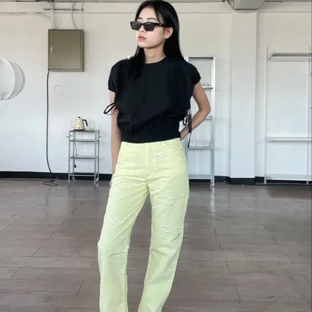 오유알 지브라 자수 팬츠