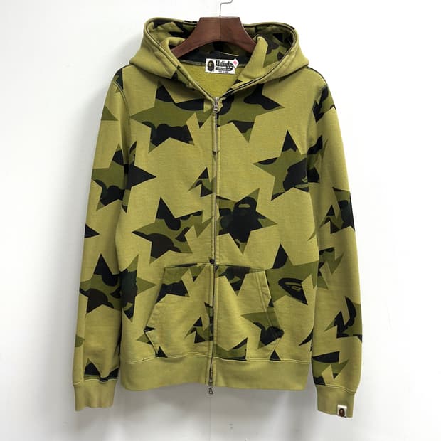 베이프 그린 카모 스타 후드집업