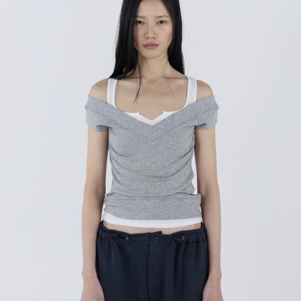 세릭 V-Neck Rib Top Gray