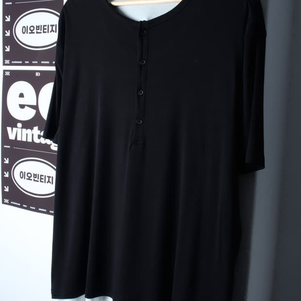 (L-XL) 노이어 반팔 티셔츠 헨리넥 레이어드 블랙 놈코어-H32138