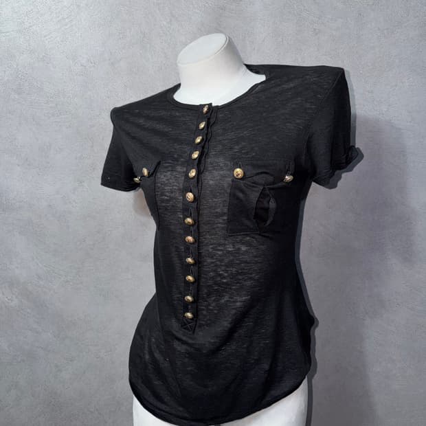 Balmain Button Henley Neck Tee