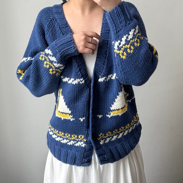 빈티지 선박 블루 가디건
