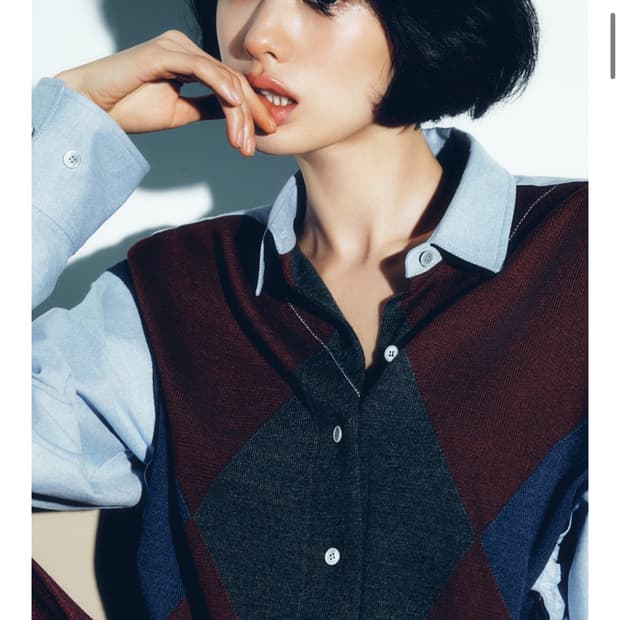 이비엠 E.B.M 아가일 패턴 니트 믹스 셔츠 44