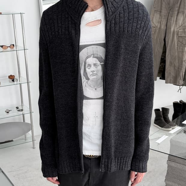 캘빈 클라인 리브드 니트 집업