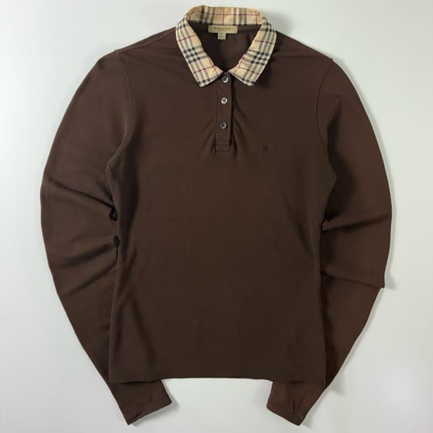 Burberry  버버리 자수 코튼 체크카라 롱슬리브 폴로셔츠 