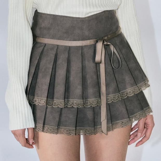 zeroplanet 제로플래닛 클레어 비건 레더 플리츠 스커트 브라운