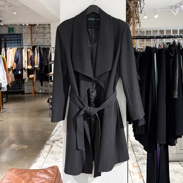 로랜 랄프로렌 차콜 드레이프 벨티드 코트