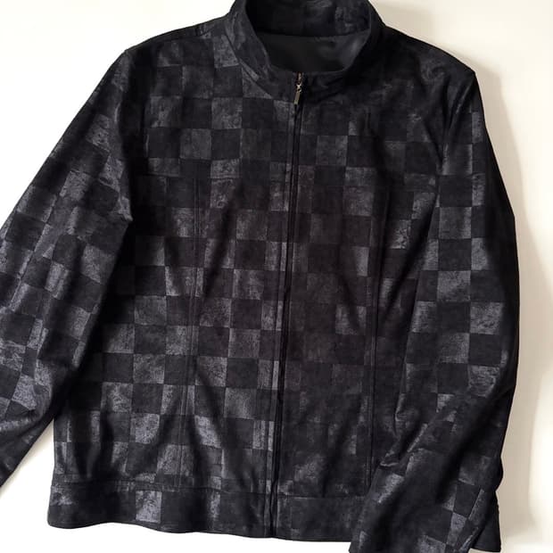 checkerboard zip-up jacket