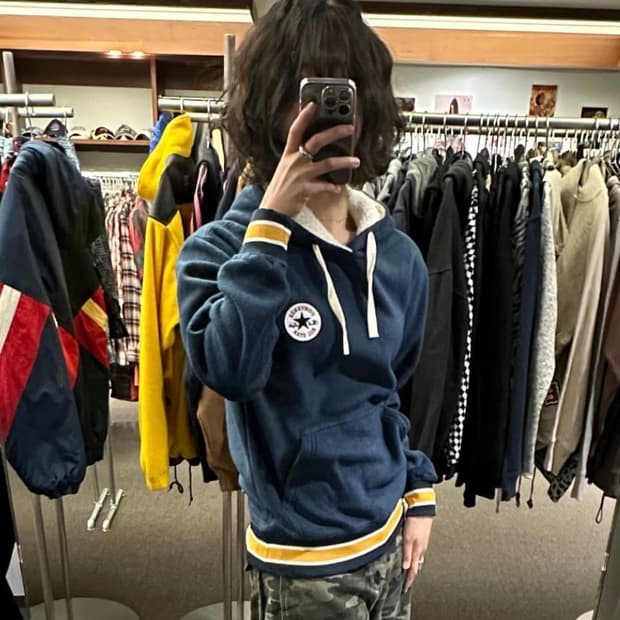 M)컨버스 빈티지 양털 네이비 후디